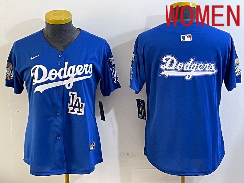 Women Los Angeles Dodgers blank 2024 World series patch blue jersey 202411294->women mlb jersey->Women Jersey